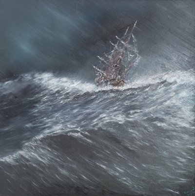 Beagle i en storm utenfor Kapp Horn (2) 24. desember 1832, 2014, (Oil On Canvas) av Vincent Alexander Booth