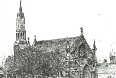 Church at Stonehaven, Skottland, 2007, (blekk på papir) av Vincent Alexander Booth