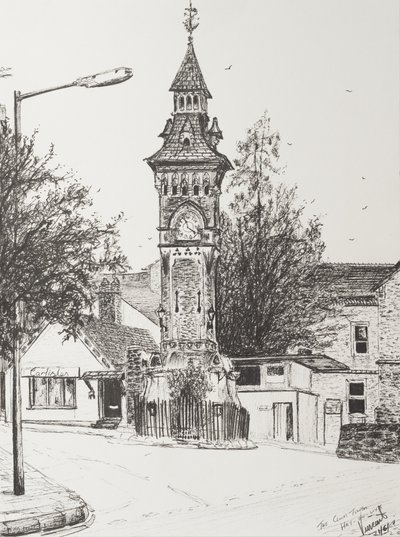 Clock Tower, Hay on Wye, 2007, (blekk på papir) av Vincent Alexander Booth