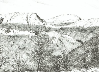 Dove Crag at Sunrise, 2003, (blekk på papir) av Vincent Alexander Booth
