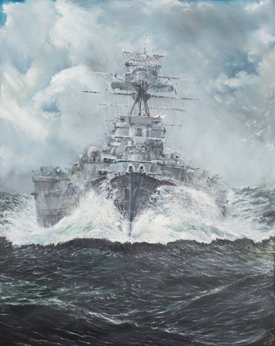 HMS Hood drar til Bismarck 23. mai 1941, 2014, (Olje på lerret) av Vincent Alexander Booth