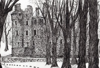 Huntly Castle Scotland, 2007, (blekk på papir) av Vincent Alexander Booth
