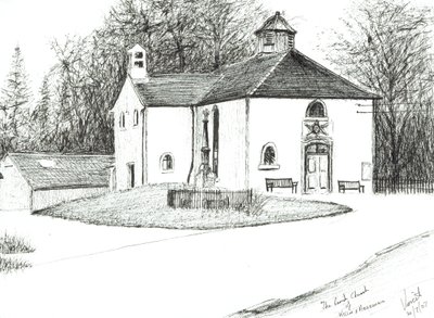 Killin & Ardeonaig Parish Church, 2007, (blekk på papir) av Vincent Alexander Booth