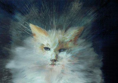 Monty fluffball, 2015, (olje på lerretstavle) av Vincent Alexander Booth