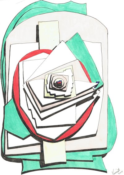 Over, 2017, (farget blekk på papir) av Vincent Alexander Booth