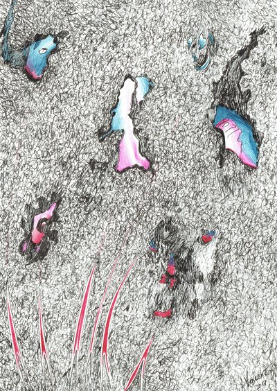 Paleheads, 2017, (blekk på papir) av Vincent Alexander Booth