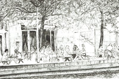 Pitcher and Piano bar Manchester, 2005, (blekk på papir) av Vincent Alexander Booth
