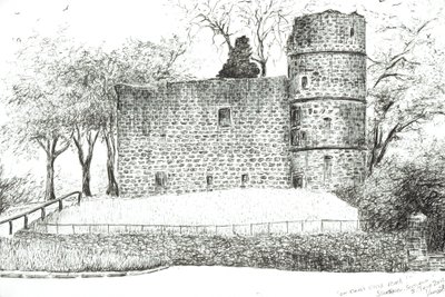 Ruin at Strathaven, 2012, (blekk på papir) av Vincent Alexander Booth