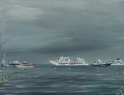 Skip og båter i Cannes, 2014, (akryl på lerretsbrett) av Vincent Alexander Booth
