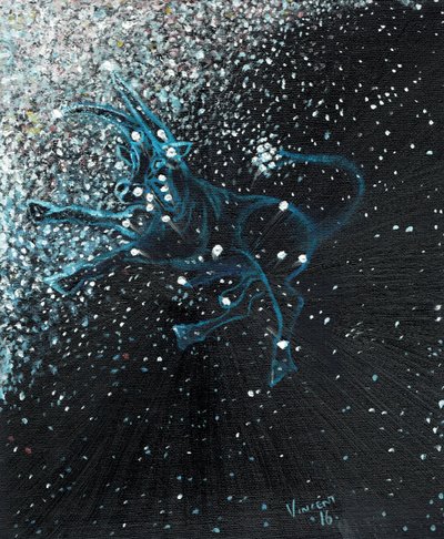Stjernetegn Taurus, 2016, (olje på lerretstavle) av Vincent Alexander Booth