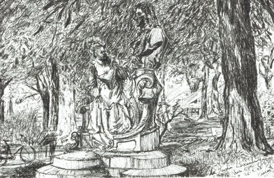 Statue i Jardin Luxembourg Paris, 2003, (blekk på papir) av Vincent Alexander Booth