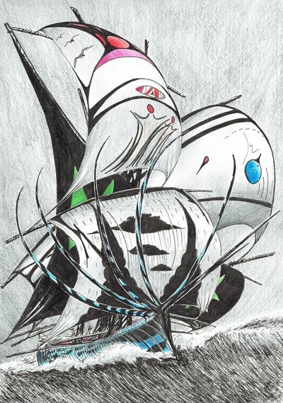 Storm Creators Andaman Sea, 2017, (blekk på papir) av Vincent Alexander Booth
