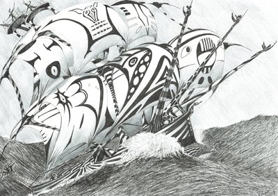 Storm Creators Arabian Sea, 2017, (blekk på papir) av Vincent Alexander Booth