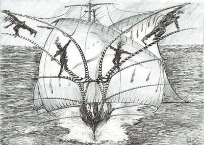 Storm Creators Bismarck Sea, 2017, (blekk på papir) av Vincent Alexander Booth