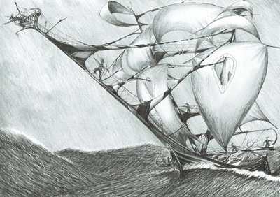 Storm Creators Caspian Sea, 2017, (blekk på papir) av Vincent Alexander Booth