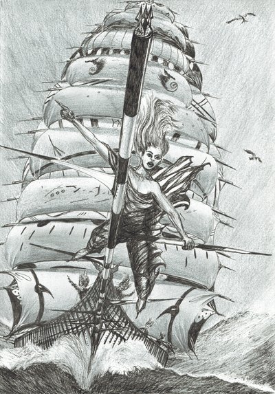 Storm Creators Lazarev Sea, 2017, (blekk på papir) av Vincent Alexander Booth