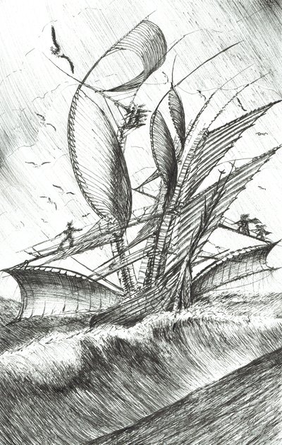 Storm Creators Pacific Ocean, 2017, (blekk på papir) av Vincent Alexander Booth