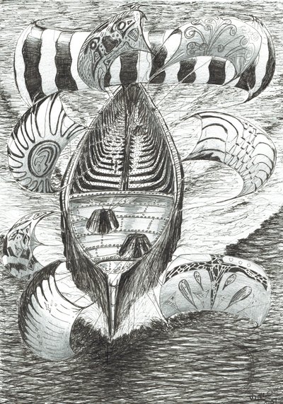 Storm Creators Philippine Sea, 2017, (blekk på papir) av Vincent Alexander Booth