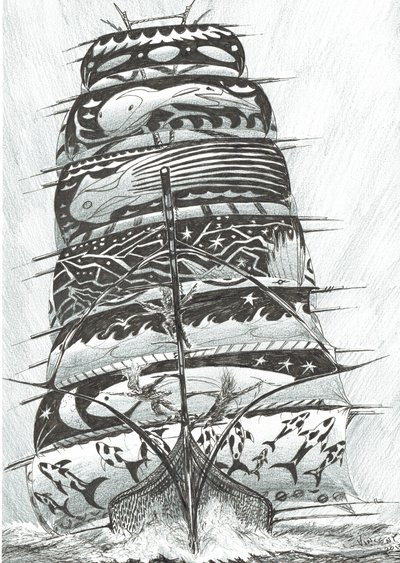 Storm Creators Red Sea, 2017, (blekk på papir) av Vincent Alexander Booth