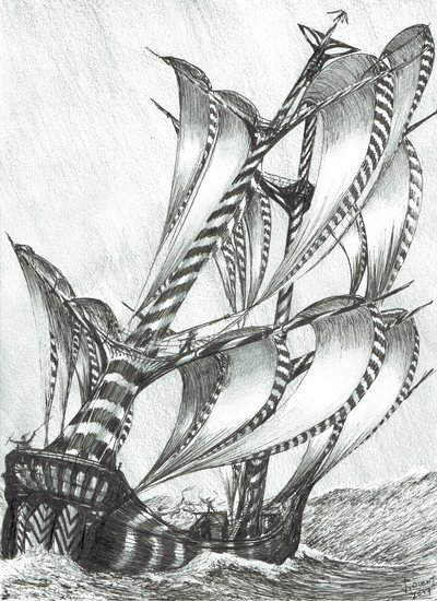 Storm Creators Solomon Sea, 2017, (blekk på papir) av Vincent Alexander Booth