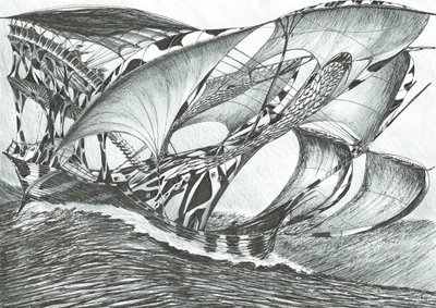 Storm Creators Tasman Sea, 2017, (blekk på papir) av Vincent Alexander Booth