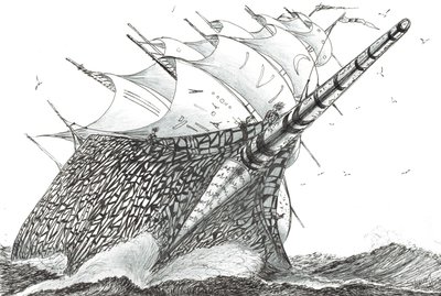 Storm Creators Wellington Strait, 2023 (blekk og blyant på papir) av Vincent Alexander Booth