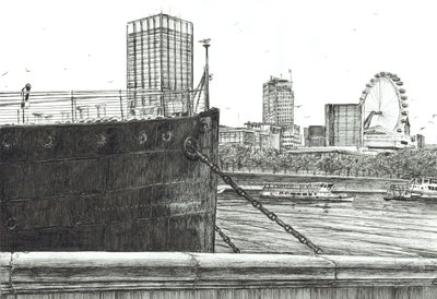 The Black Bow on the Thames, 2006, (blekk på papir) av Vincent Alexander Booth