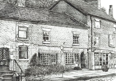 The Book shop at Marple Bridge, 2017, (blekk på papir) av Vincent Alexander Booth