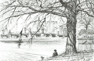 Charles-elven, Boston. 2003, (blekk på papir) av Vincent Alexander Booth