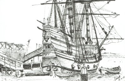 The Mayflower, Plymouth, Massachusetts. 2003, (blekk på papir) av Vincent Alexander Booth