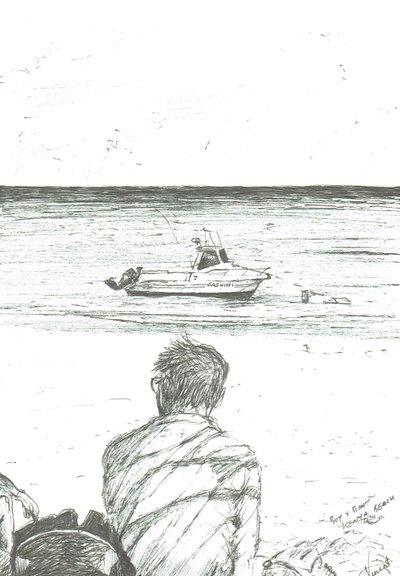 Tiwi beach Kenya, 2006; (blekk på papir) av Vincent Alexander Booth