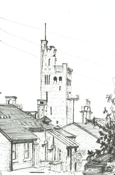 Tower in Knutsford, 2003, (blekk på papir) av Vincent Alexander Booth