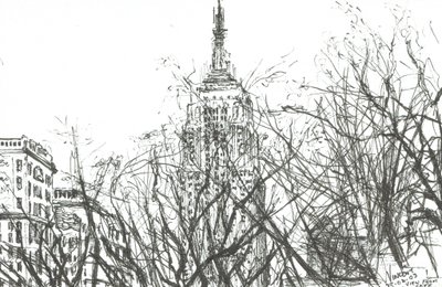 Utsikt fra cafe New York, 2003, (blekk på papir) av Vincent Alexander Booth