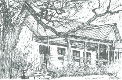 Yachtklubb ved Lake Naivasha;Kenya; 2006; (blekk på papir) av Vincent Alexander Booth