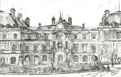 Luxembourg Garden Paris, 2003, (blekk på papir) av Vincent Alexander Booth