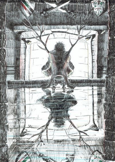 side 15, The Castle in the Forest of Findhorn, 2006, (blekk på papir) av Vincent Alexander Booth