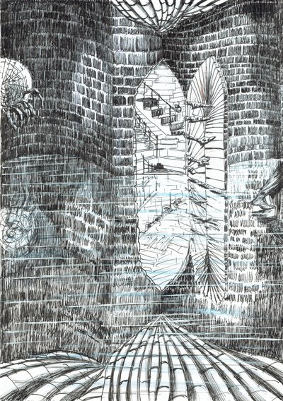 side 23, The Castle in the Forest of Findhorn, 2006, (blekk på papir) av Vincent Alexander Booth
