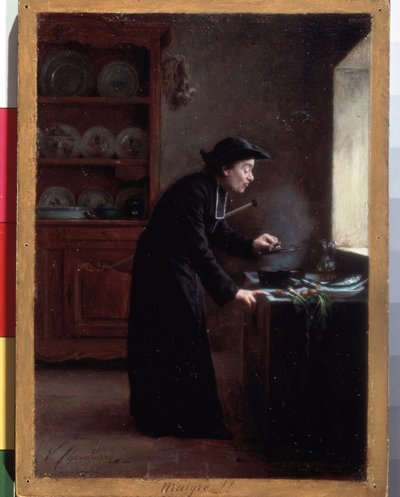 ""Skinny!"" (fastelavnskost) En kokekur i fastetiden. Maleri av Vincent Jean-Baptiste (Jean Baptiste) Chevilliard (1841-1904) Eremitagemuseet, St. Petersburg, Russland av Vincent Chevilliard