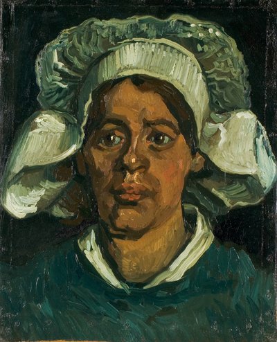 Hodet til en bondekvinne med hvit hette, 1884-1885. av Vincent van Gogh