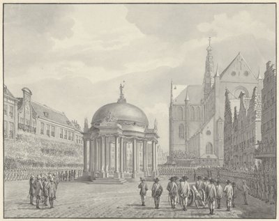 Innleggelsen av regjeringsbestemmelsene på Grote Markt i Haarlem, 5. september 1787 av Vincent Jansz. van der Vinne