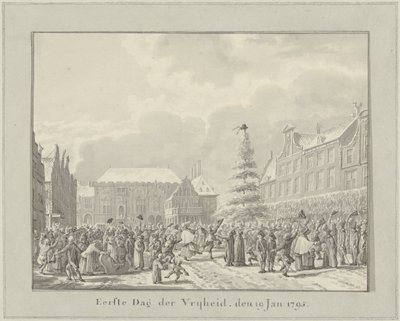 Revolusjon i Haarlem, 19. januar 1795 Første frihetsdag, 19. januar. 1791 (tittel på objekt) av Vincent Jansz. van der Vinne