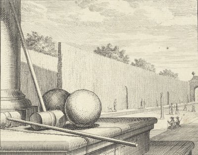Krokketattributter med krokketspillere i bakgrunnen, 1714. av Vincent Laurensz Vinne van der