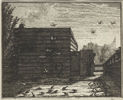 Mann bak et gjerde ved en fuglefelle av Vincent Laurensz. van der Vinne (II)