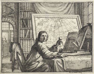 Mann med kompass på kart av Vincent Laurensz. van der Vinne (II)