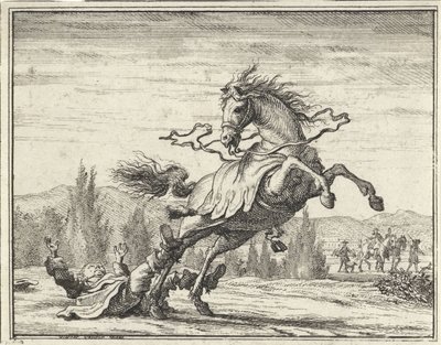 Mann faller av hesten av Vincent Laurensz. van der Vinne (II)