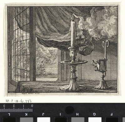 Slukket stearinlys foran et åpent vindu av Vincent Laurensz. van der Vinne (II)
