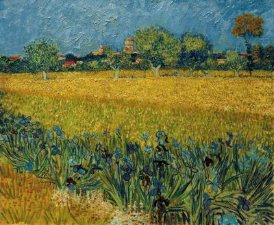 Utsikt over Arles med irisblomster i forgrunnen av Vincent van Gogh