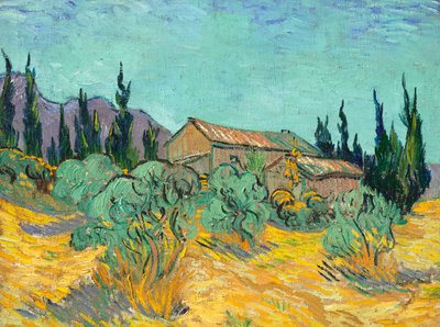 Trehytter blant oliventrær og sypresser av Vincent van Gogh