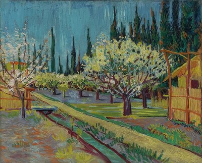 Frukthage omgitt av sypresser. 1888 av Vincent van Gogh