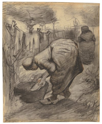 Bonde med vaskeservant i en hage; Bondekvinne med basseng i en hage, 1885 av Vincent van Gogh